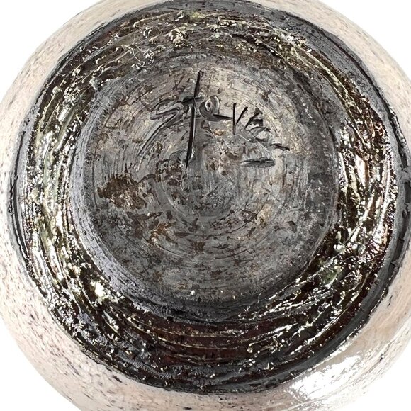 Raku Pottery Fish Vase Teal Black Glazed Textured Iridescent Artistic Signed - Picture 9 of 12